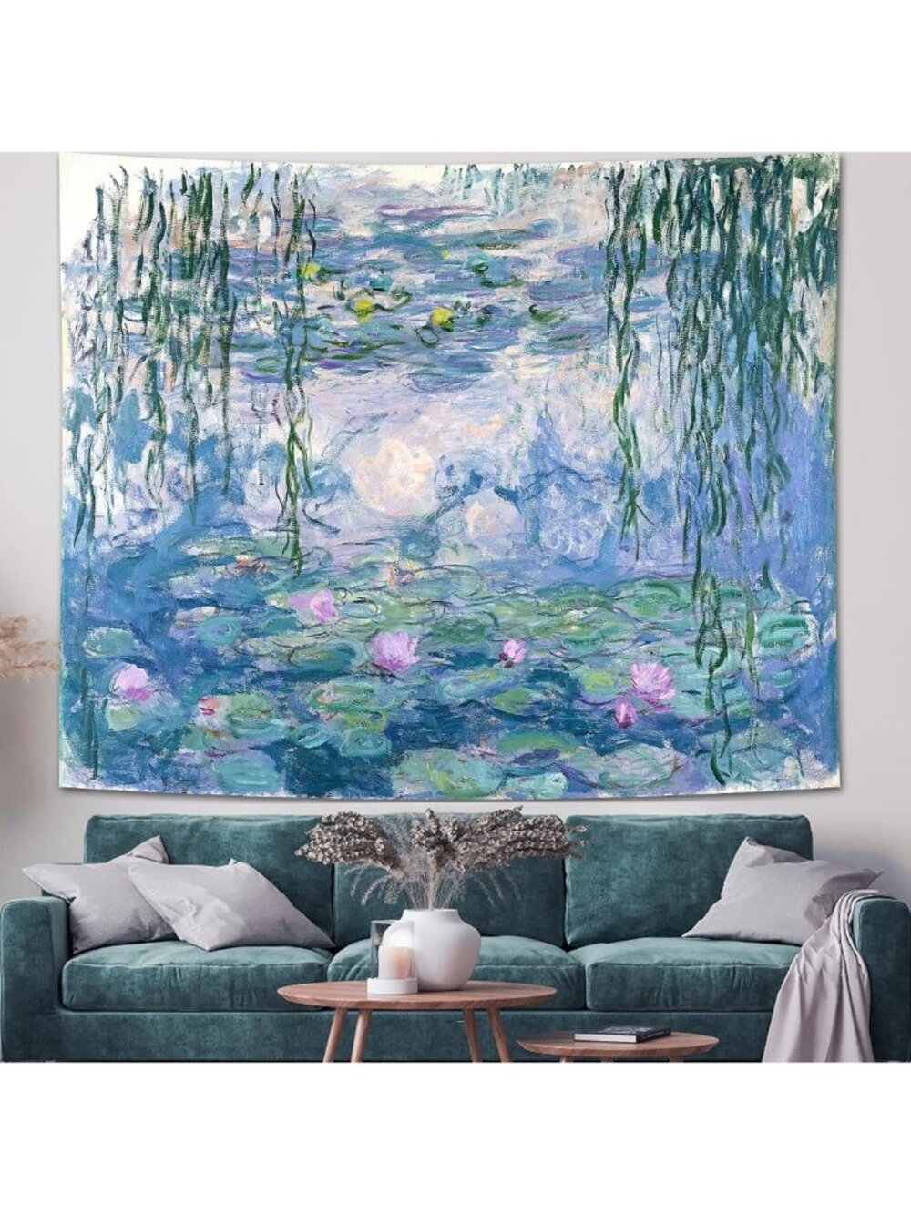 40x51 Inch Impressionist Monet Water Lilies Willow Pond Floral Wall Tapestry